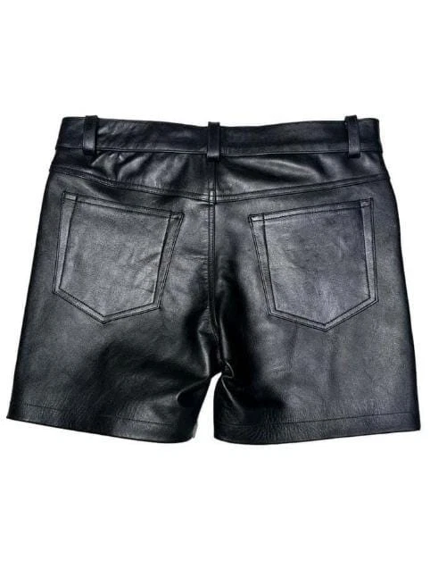 Pantalones cortos de cuero de oveja real negros para hombre Foto 2 de 3