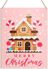Merry Christmas Decorations Gingerbread Pink Wooden Door Hanging Sign Xmas Gift