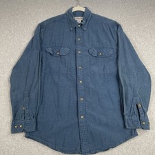 VTG Carhartt Shirt Mens Medium Blue Button Down Long Sleeve Work Cotton USA 90s