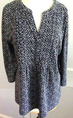 Croft & Barrow Black/White Knit Pullover Top V-Neck 3/4 Sleeve Size Large