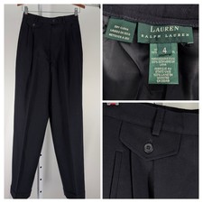 Lauren Ralph Lauren Vintage Wool Pleated Trousers Navy High Rise Talon Zip 4 USA