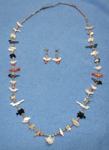 Vintage Native American Multi-stone Fetish Sterling Silver Necklace Earring Set