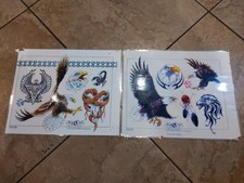 Lot Of 2 Vintage Tattoo Shop Flash Prints Eagle America Triumph Motorcycle 90s