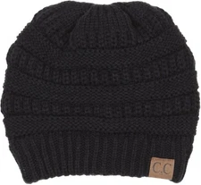 C.C Exclusives Women Hat Beanie Knit Cuffed Black Winter Ribbed Slouchy One Size
