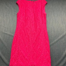 Chaps Women's Dress Size 14 Pink Lined Floral Embroidered Sleeveless Shift Nylon