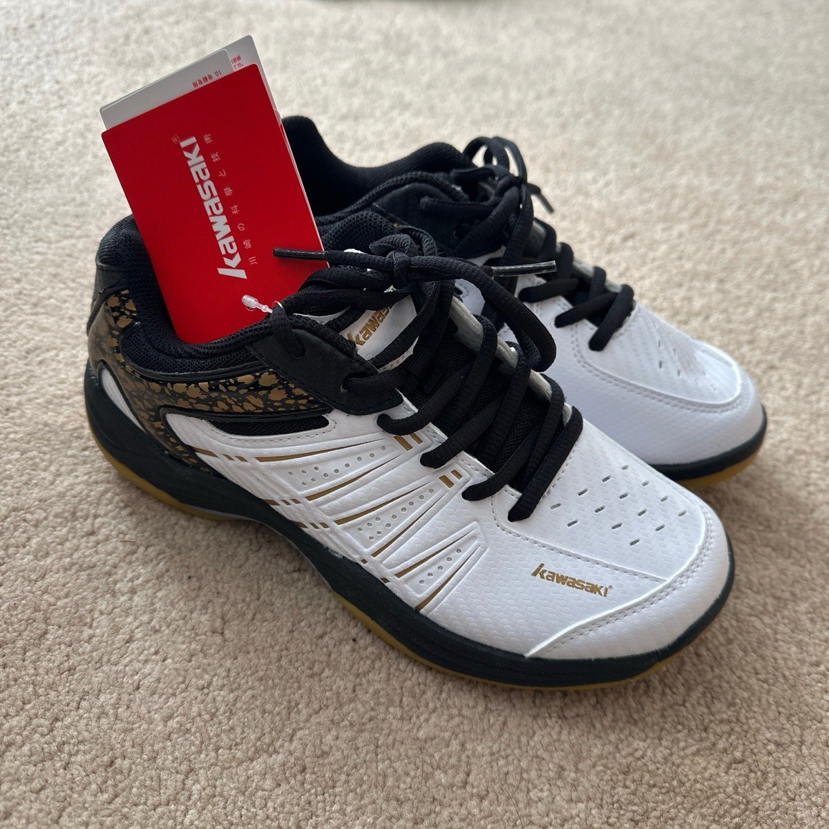 Kawasaki Badminton Shoes White Black Gold Women's Size 7 | eBay