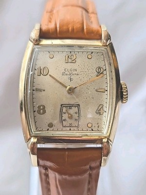 Herren Vintage 1948 ELGIN DeLuxe Gold Filled Art Deco Tank Uhr