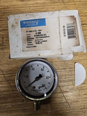 #ad ASHCROFT Industrial Pressure Gauge 0 psi to 100 psi 3 1 2 in Dial 1 4 Npt 1008 $64.99