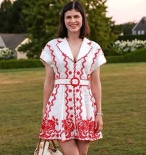Zimmermann Lucky Dress Size 0 / 8 AU / 4 US Mini Embroidered Red White Linen