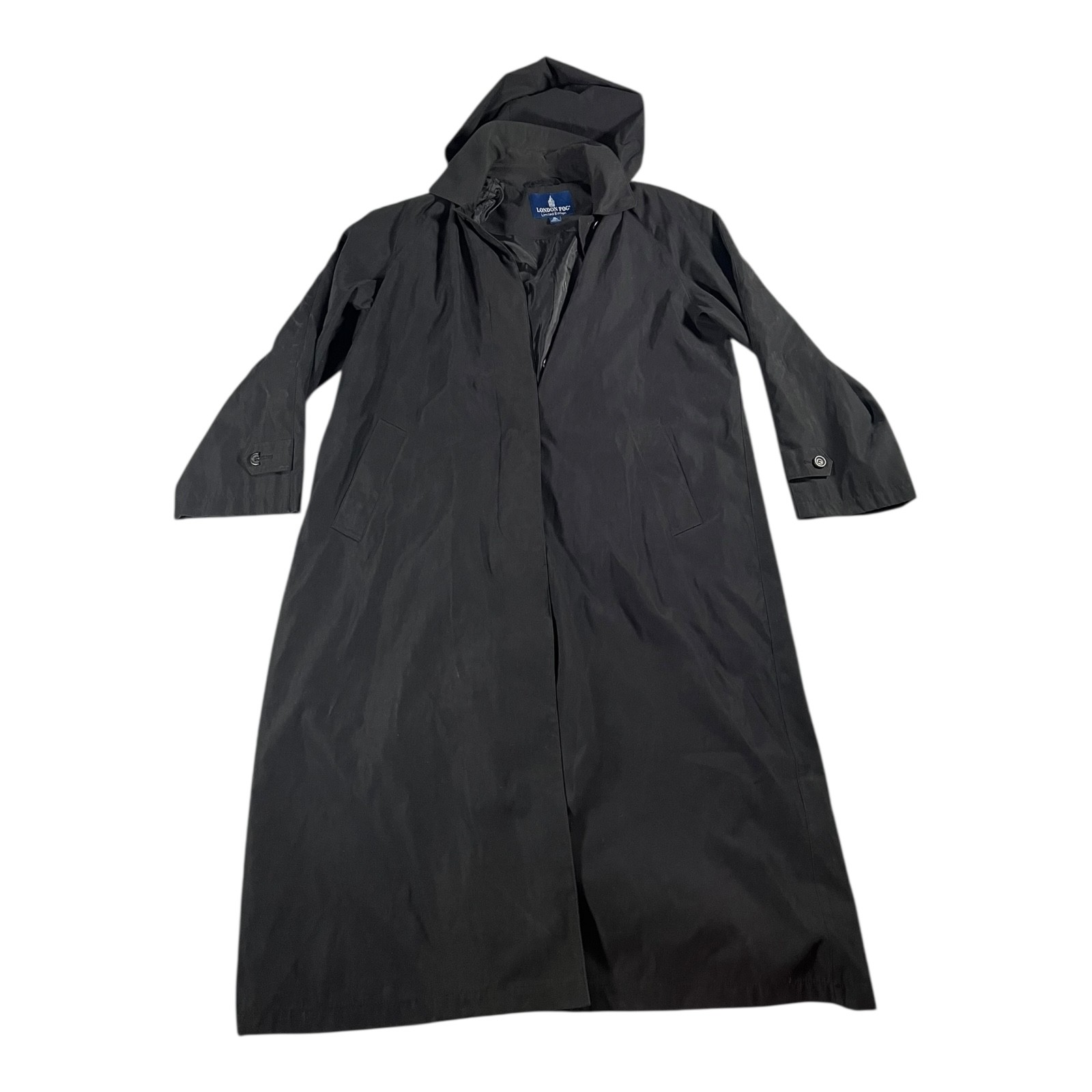 London Fog Limited Edition Hooded Full Length Trench Coat Women's Size XL Black