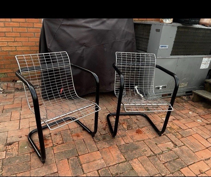 Vintage Black, Chrome, Wire Metal and Mesh Armchairs, Italy, 1980s, Set of 2