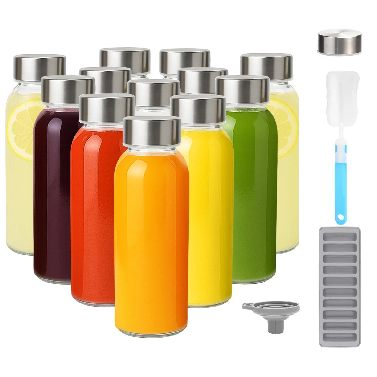 With Lids 10.5 Oz, 12 Pack Clear Reusable Glass Small Jui...