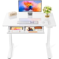 Glass Standing Desk with Drawer 37 x 22 Inches Stand up Desk Standing Desk Ad...