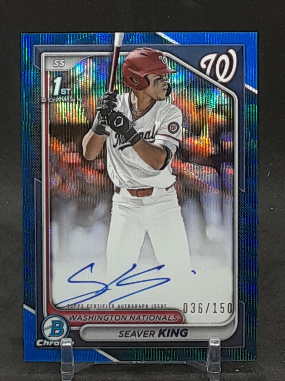 SEAVER KING 2024 BOWMAN CHROME BLUE WAVE REFRACTOR AUTO 1ST #36/150 NATIONALS QQ