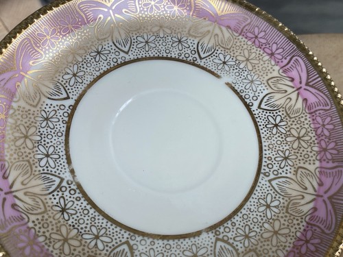Platillo de taza de té vintage plato bávaro oro rosa hoja floral invierno - Imagen 6 de 12