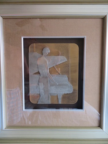 Emile Bellet firmato 3D peltro e bronzo, pianoforte e cantante "Effleurement", 24" x 22" - Foto 3 di 8