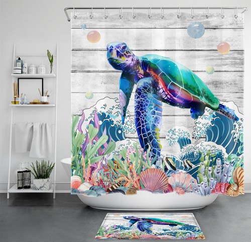 Sommer Ozean Motiv Muschel Meeresschildkröte Duschvorhang Badezimmer Accessoires Set - Bild 39 von 59