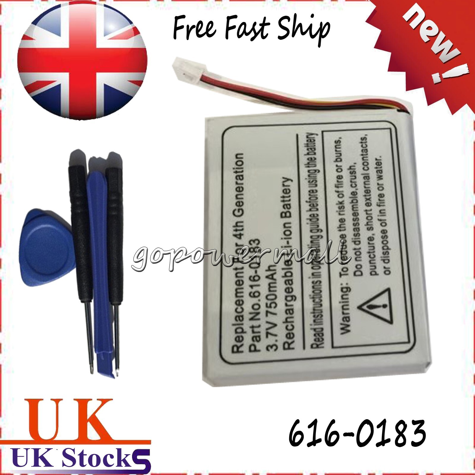 616-0206 Battery for iPod Classic 4th Generation Photo 4 Gen U2 616-0183