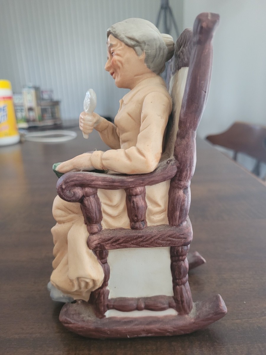 Japan Porcelain Old Lady in Rocking Chair Vintage Figurine Magnify