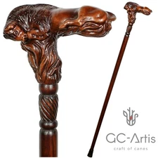 Wooden Walking cane stick Bison Bull Hand Carved Wood Crafted Ergonomic Handle