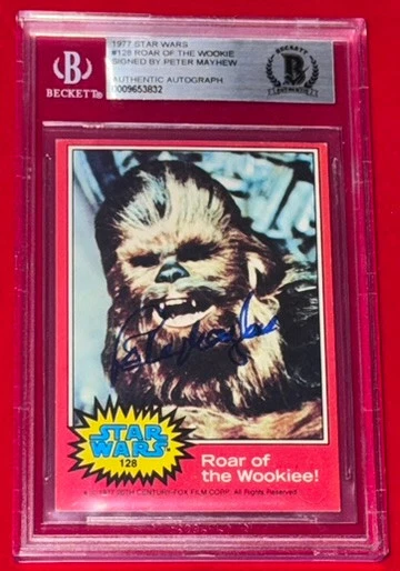 Tarjeta de novato firmada por Peter Mayhew "Chewbacca" 1977 Topps Star Wars automática radiocontrol BAS BGS Foto 4 de 4