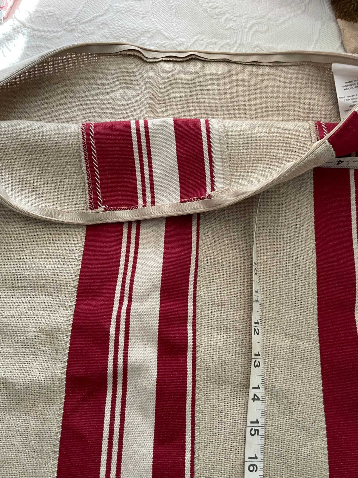 POTTERY BARN Throw Pillow Cover Red Stripe Beige Linen Modern Farmhouse