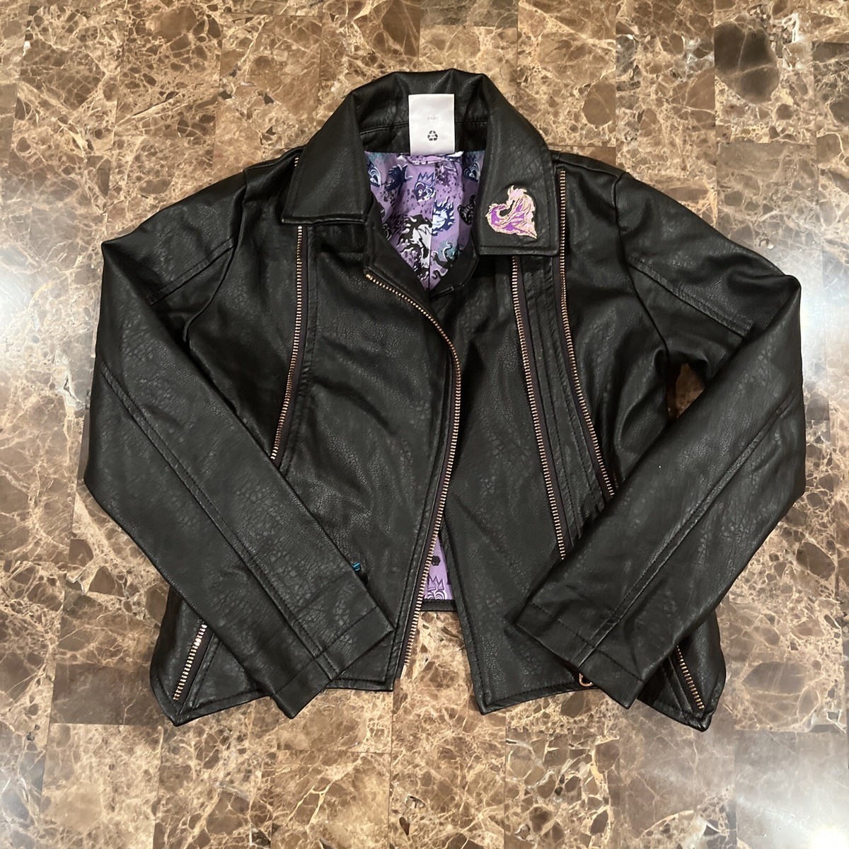 Disney Store Descendants Biker Jacket Size 5/6 Black Faux Leather