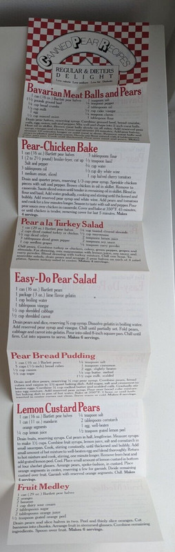 Canned Pear Recipes - Regular & Dieters Delight Pamphlet (most likely 80s)