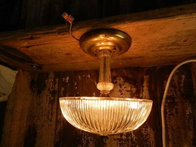 vintage !! Ceiling Light  Glass mushroom  Dome Shade glass collar  brass canopy