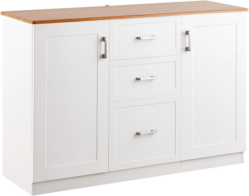 Wehome - Credenza Bianca Con Top in Legno, Madia Soggiorno Moderna, Credenza Cuc