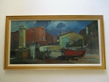 Wpa Style Painting Nautical Impressionism Regionalism Landscape Urban Marina