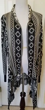Maddison Cardigan Aztec Style Fringe Open Front Shawl Sweater BOHO XL