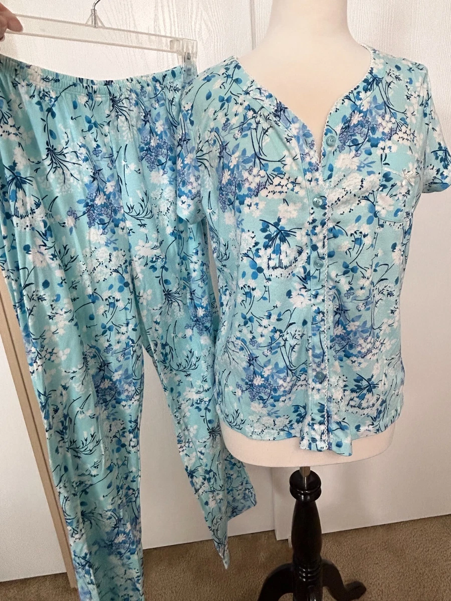 NWOT Encore Karen Neuburger Womens Blue Floral Pajama Button Set