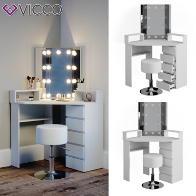 Vicco tavolo da toeletta Edda, Grigio, 80 cm con illuminazione a LED