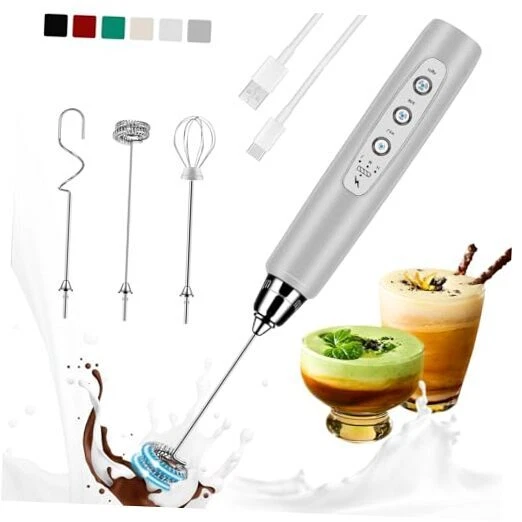 Milk Frother Handheld Rechargeable, Frother Wand Drink Silver without stand