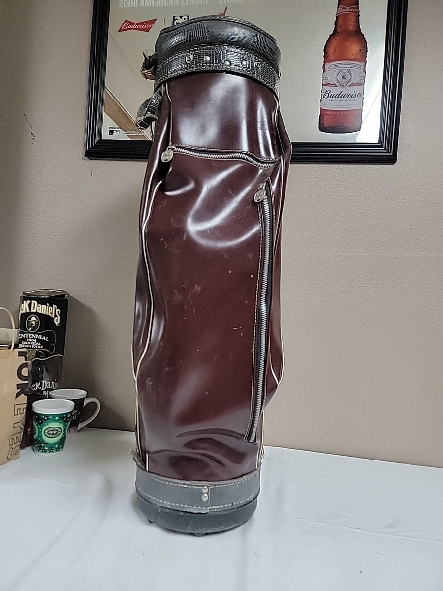 Vintage Hot Z Golf Bag Leather Canvas Maroon Gray 6 Way USA Vintage Hot Z Golf Bag Leather Canvas Maroon Gray 6 Way USA
