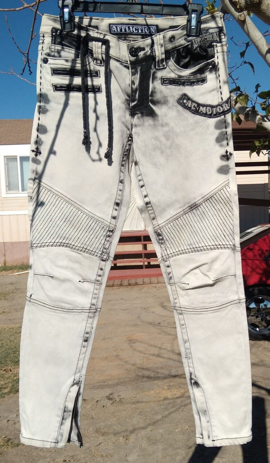 Affliction Women’s Size 28 Skinny Jeans - Distressed & Embellished AC Motorclub Design