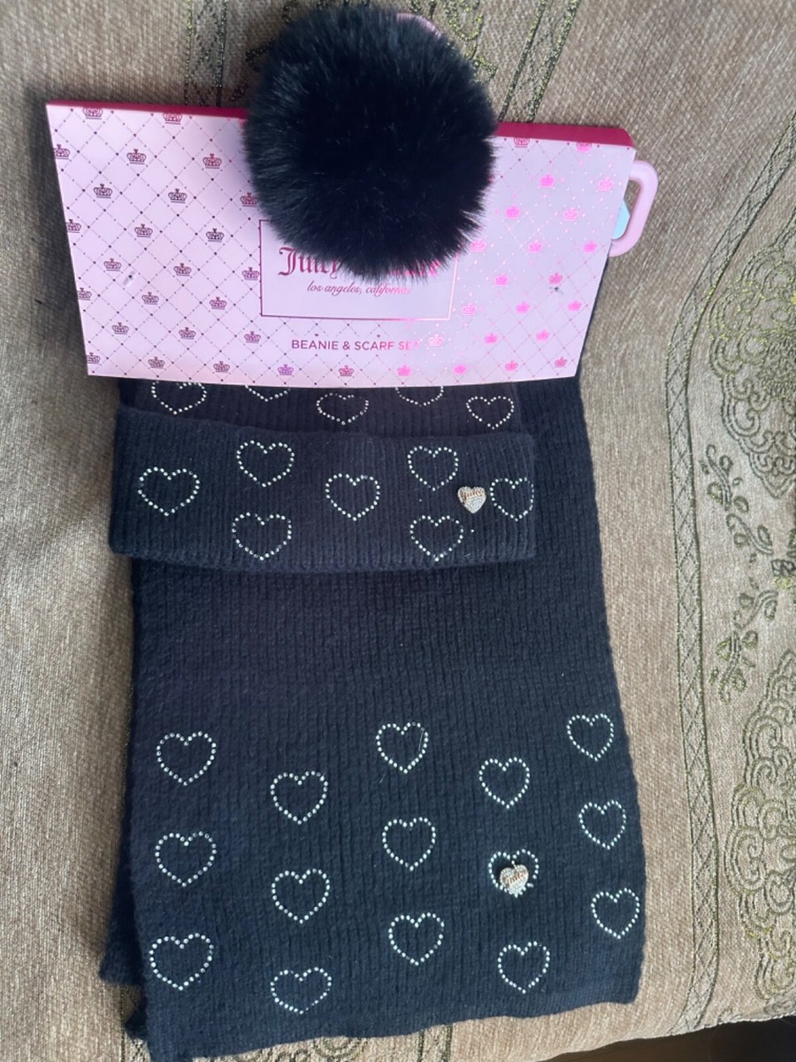 Juicy Couture Womens Scarf& Beanie Hat One Size Set Black w  display picture 1