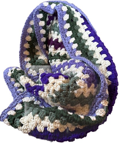 VINTAGE Blanket Throw 45” X 45” Concentric Squares Purples Greens Crochet Knit - Picture 5 of 6