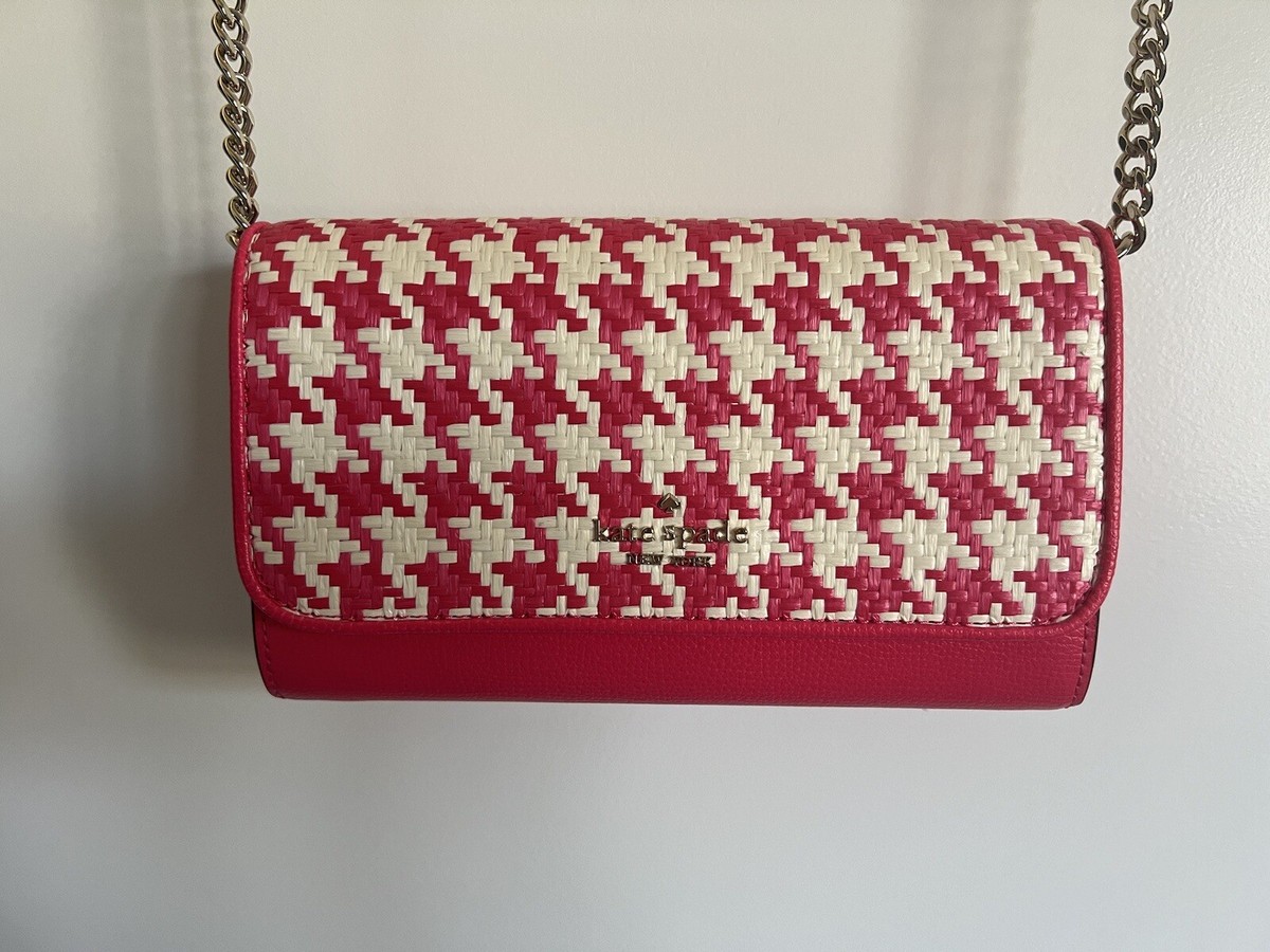 Kate Spade Darcy Chain Wallet Crossbody PINK Houndstooth - N.W.O.T 
