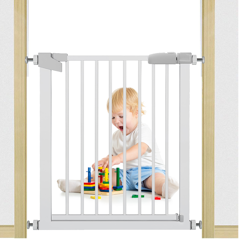 Baby Pet Safety Gate Door Barrier Dog Stair Way Indoor Home Fence White