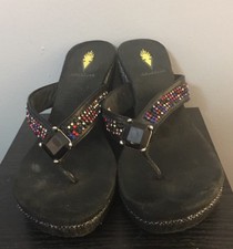 Womens Volatile Black Bejeweled Wedge Sandals/ Thongs Leather Upper Size 8.0M
