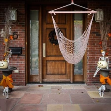 Cotton Hammock Chair Hanging Rope Net Chair Porch Patio Outdoor Swing Seat Beige