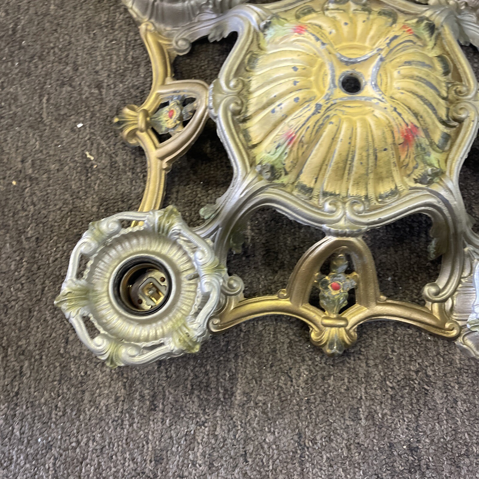 Antique Welsbach Metal Art Deco Light Fixtures For Restore Pair With Shades