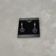 Women s gold and blue evil eye dangle earrings