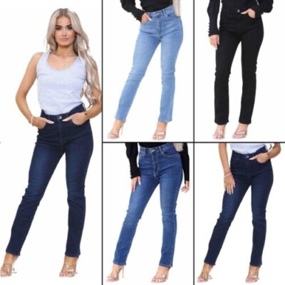 Enzo Womens Straight Leg Jeans High Rise Denim All Waist Sizes