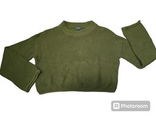 Wild Fable Knit Women's Size Small Cropped Sweater Green Pre-Owned Long Sleeve