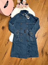 Lauren Ralph Lauren Denim Trench Coat Blue Indigo Blue Long Belted Size 6 Small