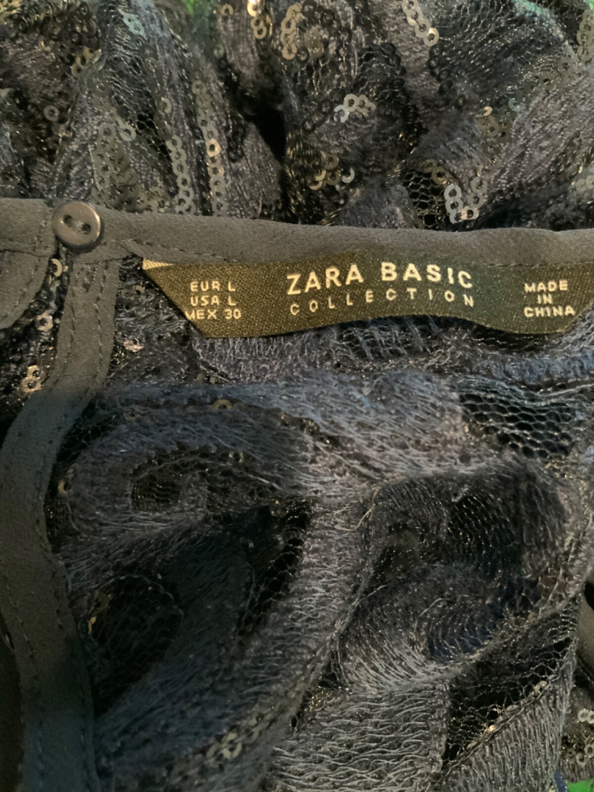 Zara Basic Collection Navy Blue Sequin Patterned … - image 8