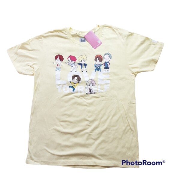 NWT BTS TinyTan Chibi Characters Love Yourself Yellow T-Shirt